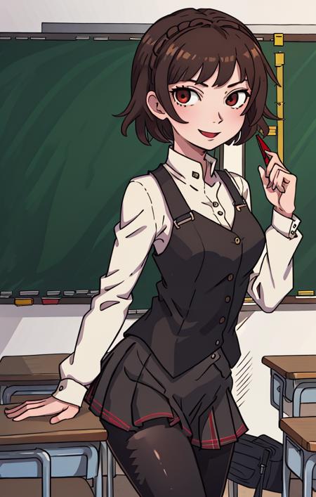 50985-1888411763-anime style, indoors, classroom, shuujin academy school uniform, black vest, white sleeves, black and red pleated skirt, legging.png